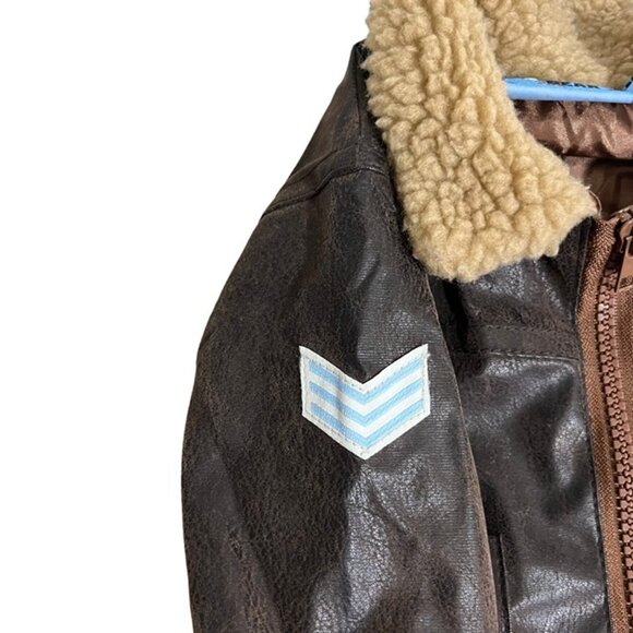 Pilot Jacket Fifth Gear baby 6-9 months brown faux leather sherpa satin lined - Picture 5 of 7